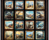 Steam & Steel Train Picture Patches Panel 31632 Black J - QT Fabrics - Trains Machine Smoke - Quilting Cotton Fabric