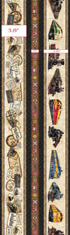 Image of Steam & Steel Train Border Stripe quilting cotton fabric by Dan Morris for QT Fabrics. Features trains on a beige background. Cute Little Fabric Shop.