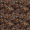 Image of Steam & Steel Train Mechanical Rust quilting cotton fabric by Dan Morris for QT Fabrics. Features machinery on a brown background. Cute Little Fabric Shop.
