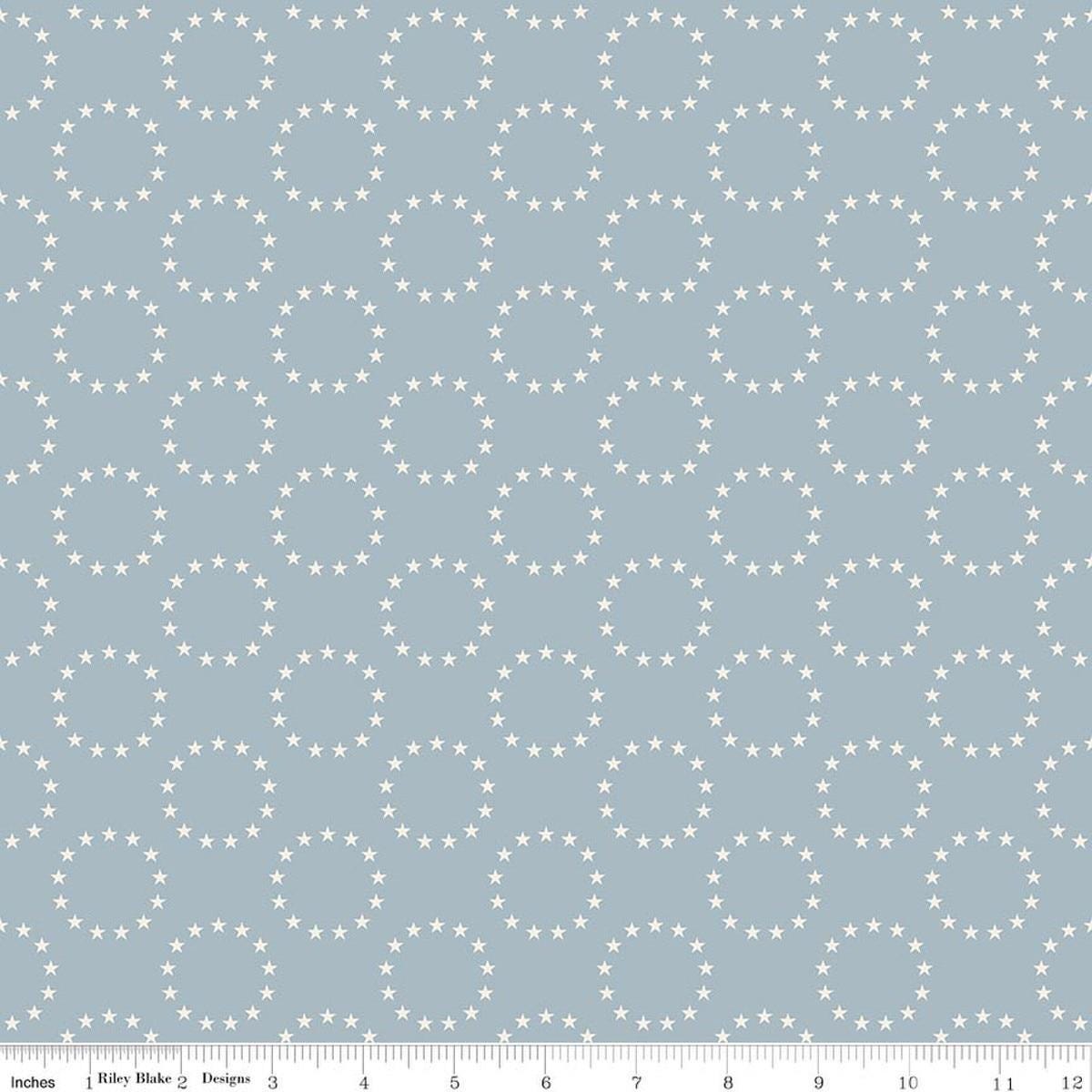 Image of Independence 13 Colonies Blue quilting cotton fabric by The RBD Designers for Riley Blake Designs. Features stars on a blue background. Cute Little Fabric Shop.