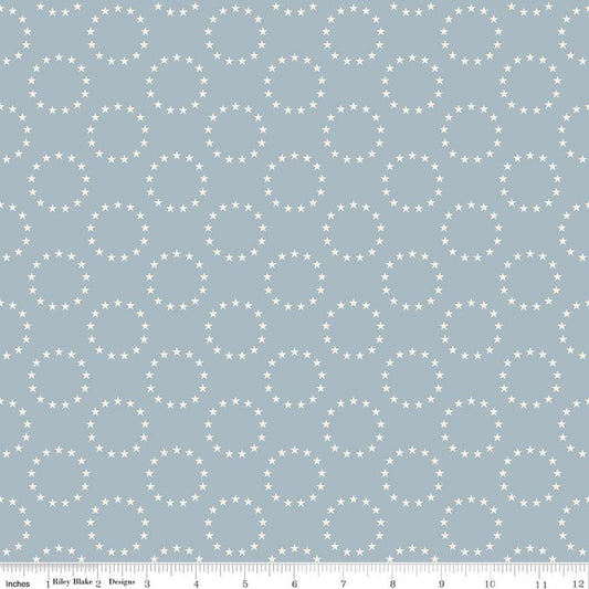 Image of Independence 13 Colonies Blue quilting cotton fabric by The RBD Designers for Riley Blake Designs. Features stars on a blue background. Cute Little Fabric Shop.