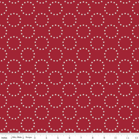 Image of Independence 13 Colonies Cherry Tart quilting cotton fabric by The RBD Designers for Riley Blake Designs. Features stars on a red background. Cute Little Fabric Shop.