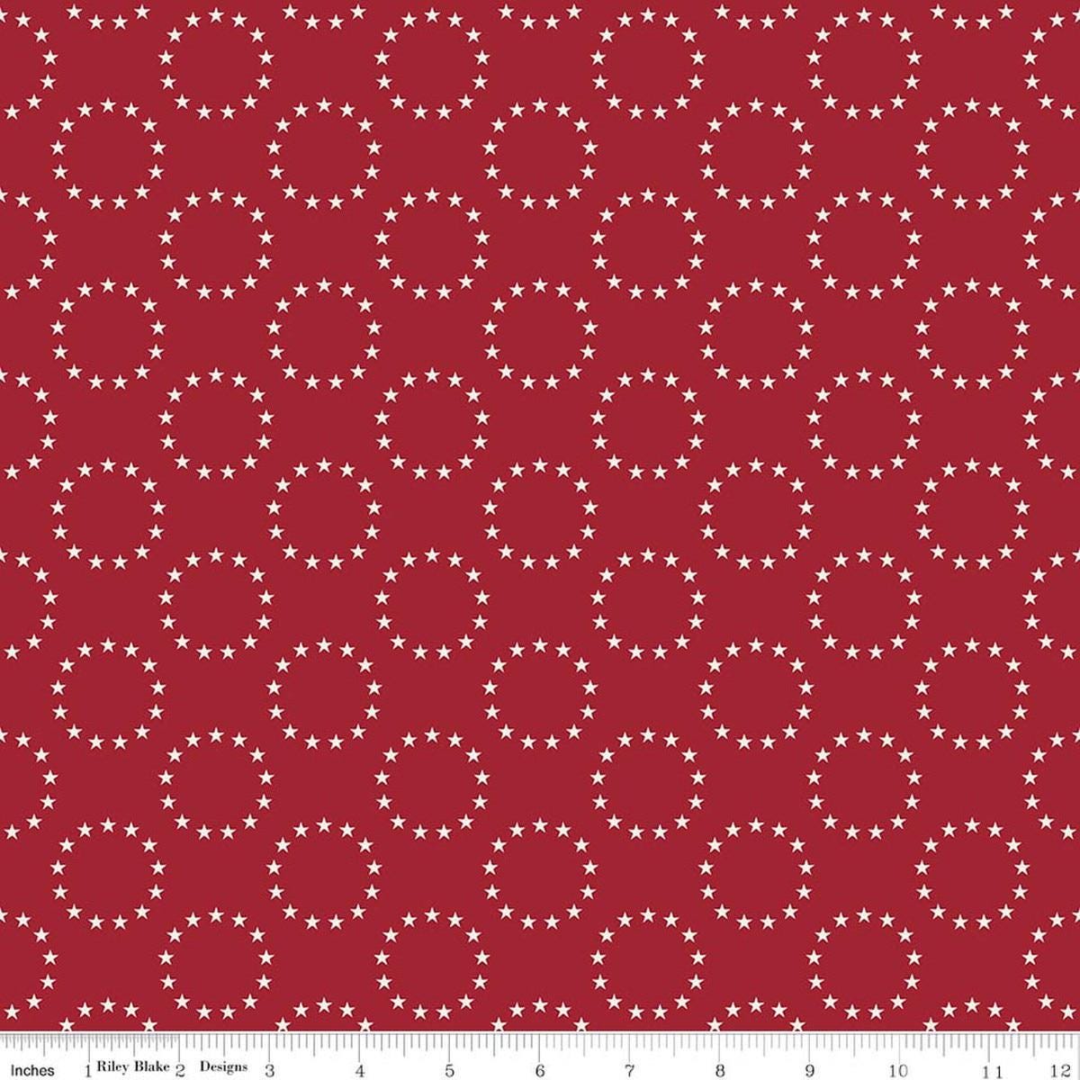 Image of Independence 13 Colonies Cherry Tart quilting cotton fabric by The RBD Designers for Riley Blake Designs. Features stars on a red background. Cute Little Fabric Shop.