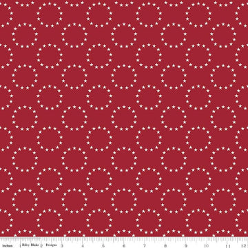 Image of Independence 13 Colonies Cherry Tart quilting cotton fabric by The RBD Designers for Riley Blake Designs. Features stars on a red background. Cute Little Fabric Shop.