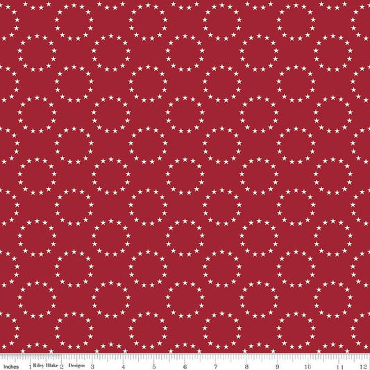 Image of Independence 13 Colonies Cherry Tart quilting cotton fabric by The RBD Designers for Riley Blake Designs. Features stars on a red background. Cute Little Fabric Shop.
