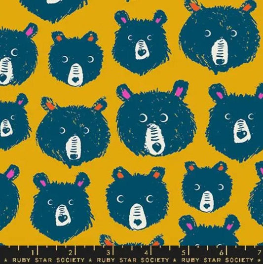 Teddy & The Bears Bear Heads RS2102 Goldenrod - Moda Fabrics - Novelty Animal Heads - Quilting Cotton Fabric