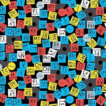 CLEARANCE Stem Squad Periodic Elements DC9720 Black - Michael Miller - STEM Science Technology Math Chemistry - Quilting Cotton Fabric