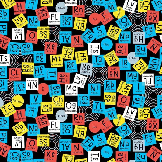 CLEARANCE Stem Squad Periodic Elements DC9720 Black - Michael Miller - STEM Science Technology Math Chemistry - Quilting Cotton Fabric