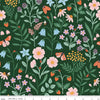 Image of Meadow Moments Blooms and Bugs Forest quilting cotton pattern by Little Forest Atelier for Riley Blake Designs. Features flowers on a green background. Cute Little Fabric Shop.