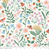 Image of Meadow Moments Blooms and Bugs Cream quilting cotton pattern by Little Forest Atelier for Riley Blake Designs. Features flowers on a cream background. Cute Little Fabric Shop.
