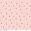 Image of Meadow Moments Ladybugs Pink quilting cotton pattern by Little Forest Atelier for Riley Blake Designs. Features flowers on a pink background. Cute Little Fabric Shop.