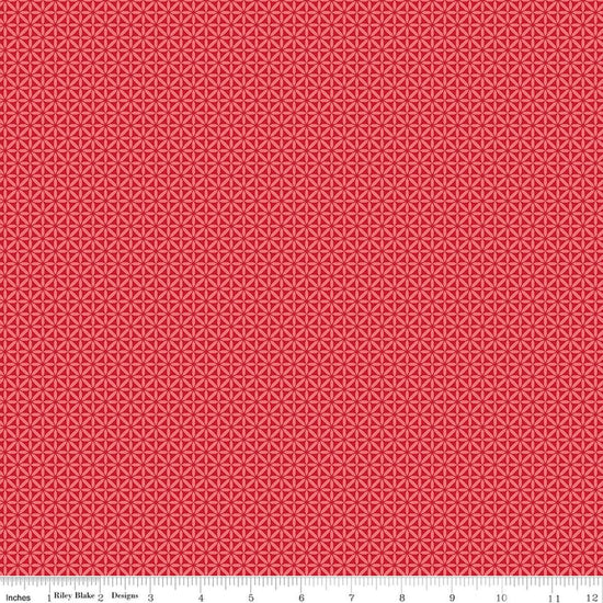 Image of Front Porch Geometric Red quilting cotton fabric by Jill Finley for Riley Blake Designs. Features geometry on a red background. Cute Little Fabric Shop.