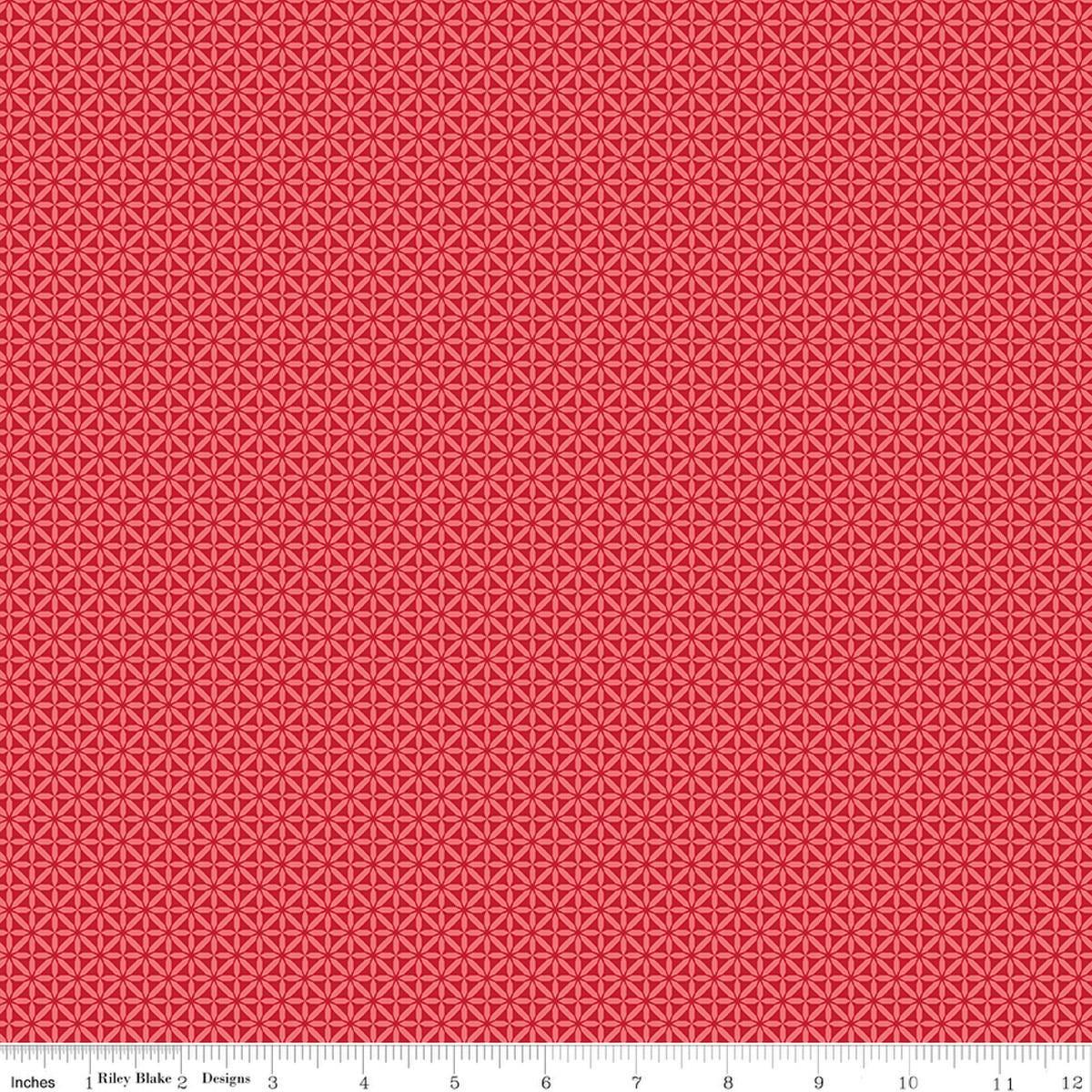 Image of Front Porch Geometric Red quilting cotton fabric by Jill Finley for Riley Blake Designs. Features geometry on a red background. Cute Little Fabric Shop.