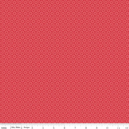 Image of Front Porch Geometric Red quilting cotton fabric by Jill Finley for Riley Blake Designs. Features geometry on a red background. Cute Little Fabric Shop.