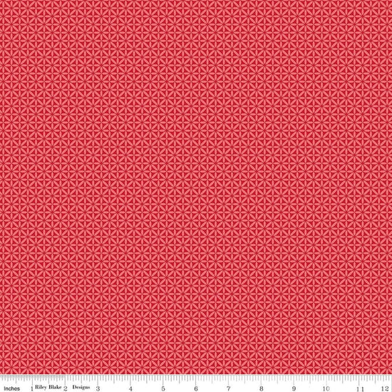 Image of Front Porch Geometric Red quilting cotton fabric by Jill Finley for Riley Blake Designs. Features geometry on a red background. Cute Little Fabric Shop.