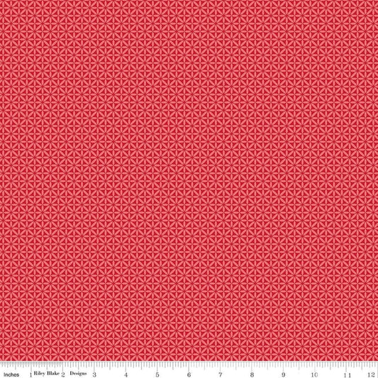 Image of Front Porch Geometric Red quilting cotton fabric by Jill Finley for Riley Blake Designs. Features geometry on a red background. Cute Little Fabric Shop.