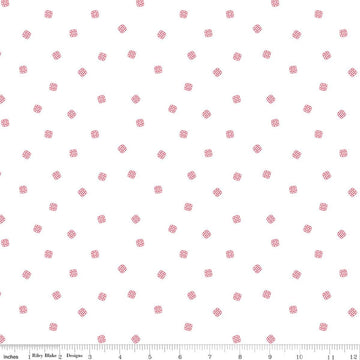 Image of Front Porch Pillow Scatter Red quilting cotton fabric by Jill Finley for Riley Blake Designs. Features small geometric designs on a white background. Cute Little Fabric Shop.
