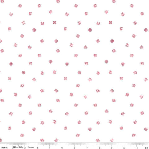 Image of Front Porch Pillow Scatter Red quilting cotton fabric by Jill Finley for Riley Blake Designs. Features small geometric designs on a white background. Cute Little Fabric Shop.