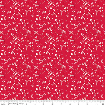 Image of Front Porch Stems Red quilting cotton fabric by Jill Finley for Riley Blake Designs. Features flowers on a red background. Cute Little Fabric Shop.