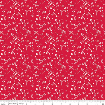 Image of Front Porch Stems Red quilting cotton fabric by Jill Finley for Riley Blake Designs. Features flowers on a red background. Cute Little Fabric Shop.