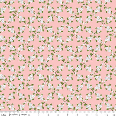 Image of Front Porch Trellis Pink quilting cotton fabric by Jill Finley for Riley Blake Designs. Features flowers on a pink background. Cute Little Fabric Shop.