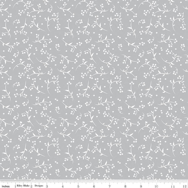 Image of Front Porch Stems Gray quilting cotton fabric by Jill Finley for Riley Blake Designs. Features flowers on a gray background. Cute Little Fabric Shop.
