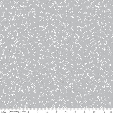 Image of Front Porch Stems Gray quilting cotton fabric by Jill Finley for Riley Blake Designs. Features flowers on a gray background. Cute Little Fabric Shop.