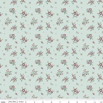 Image of Renew Floral Bleached Denim quilting cotton fabric by Sandy Gervais for Riley Blake Designs. Features flowers on a blue background. Cute Little Fabric Shop.