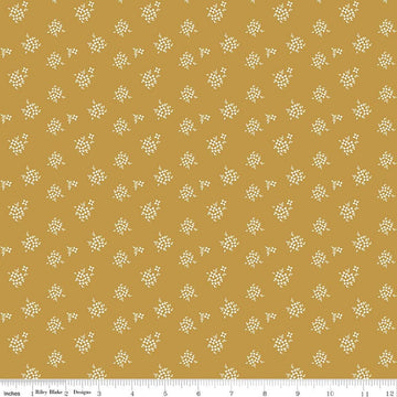 Image of Renew Ditsy Gold quilting cotton fabric by Sandy Gervais for Riley Blake Designs. Features flowers on a yellow background. Cute Little Fabric Shop.