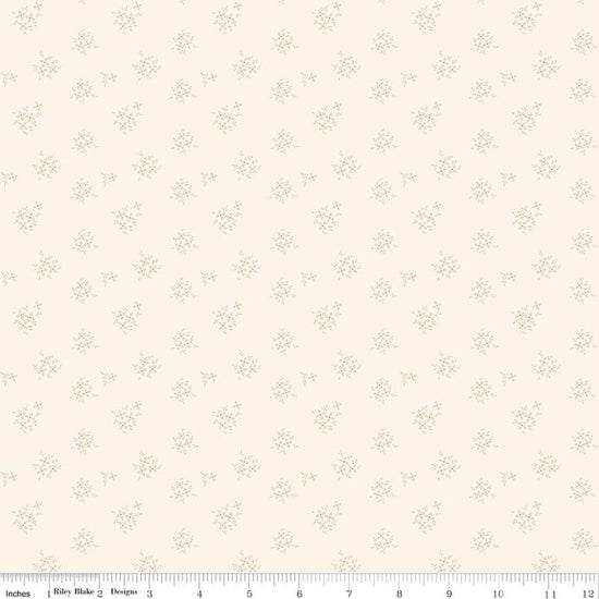 Image of Renew Ditsy Latte quilting cotton fabric by Sandy Gervais for Riley Blake Designs. Features flowers on a cream background. Cute Little Fabric Shop.