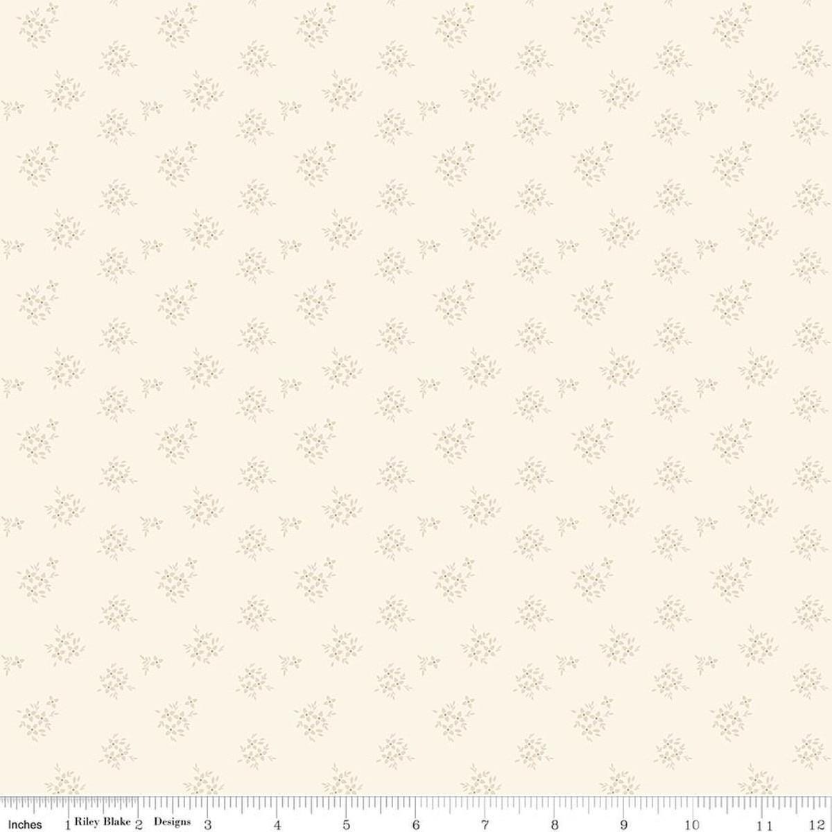 Image of Renew Ditsy Latte quilting cotton fabric by Sandy Gervais for Riley Blake Designs. Features flowers on a cream background. Cute Little Fabric Shop.