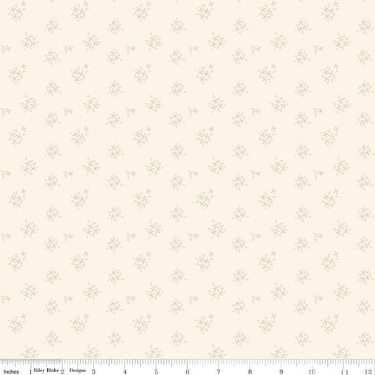 Image of Renew Ditsy Latte quilting cotton fabric by Sandy Gervais for Riley Blake Designs. Features flowers on a cream background. Cute Little Fabric Shop.