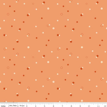 Image of Homage Hexi Marmalade quilting cotton fabric by Fran Gulick for Riley Blake Designs. Features hexagons on an orange background. Cute Little Fabric Shop.