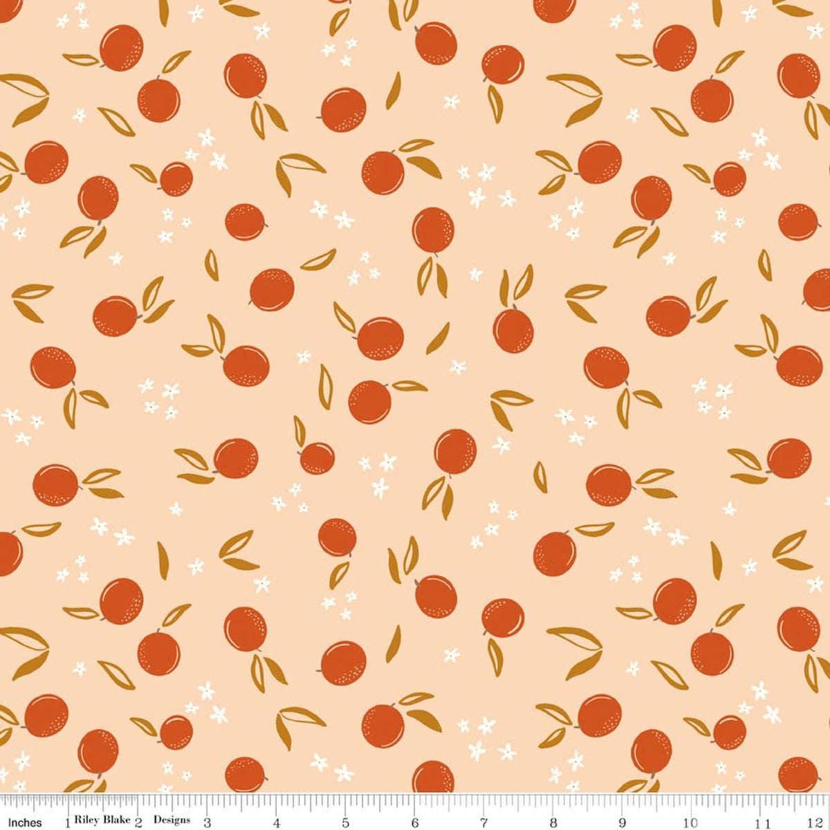 Image of Homage Oranges Shell quilting cotton fabric by Fran Gulick for Riley Blake Designs. Features oranges on an orange background. Cute Little Fabric Shop.