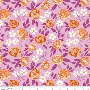Image of Homage Main Lavender quilting cotton fabric by Fran Gulick for Riley Blake Designs. Features flowers on a purple background. Cute Little Fabric Shop.