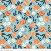 Image of Homage Main Aqua quilting cotton fabric by Fran Gulick for Riley Blake Designs. Features flowers on a blue background. Cute Little Fabric Shop.