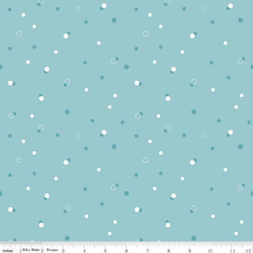 Image of Homage Hexi Aqua quilting cotton fabric by Fran Gulick for Riley Blake Designs. Features hexagons on a blue background. Cute Little Fabric Shop.
