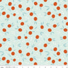 Image of Homage Oranges Washed Denim quilting cotton fabric by Fran Gulick for Riley Blake Designs. Features oranges on a blue background. Cute Little Fabric Shop.