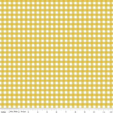 Image of Serendipity 2 Plaid Golden quilting cotton fabric by Minki Kim for Riley Blake Designs. Features plaid on a yellow background. Cute Little Fabric Shop.