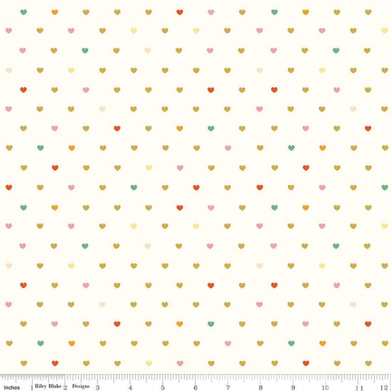 Image of Serendipity 2 Hearts Cream quilting cotton fabric by Minki Kim for Riley Blake Designs. Features hearts on a cream background. Cute Little Fabric Shop.