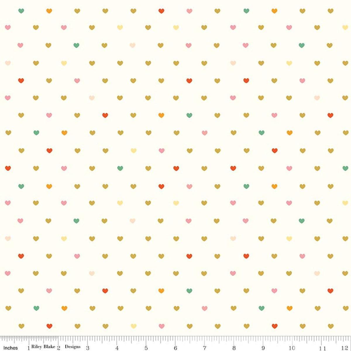Image of Serendipity 2 Hearts Cream quilting cotton fabric by Minki Kim for Riley Blake Designs. Features hearts on a cream background. Cute Little Fabric Shop.