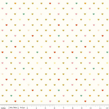 Image of Serendipity 2 Hearts Cream quilting cotton fabric by Minki Kim for Riley Blake Designs. Features hearts on a cream background. Cute Little Fabric Shop.
