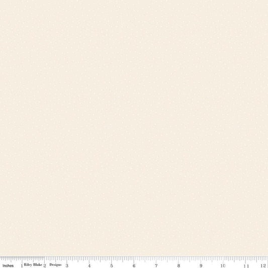 Image of Elegant Essentials Scatter Dot Cream quilting cotton fabric by Jennifer Bosworth for Riley Blake Designs. Features dots on a cream background. Cute Little Fabric Shop.