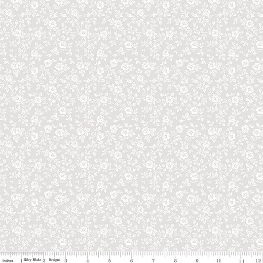 Image of Elegant Essentials Small Flower White quilting cotton fabric by Jennifer Bosworth for Riley Blake Designs. Features flowers on a white background. Cute Little Fabric Shop.