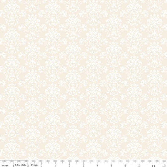 Image of Elegant Essentials Damask Cream quilting cotton fabric by Jennifer Bosworth for Riley Blake Designs. Features damask on a cream background. Cute Little Fabric Shop.