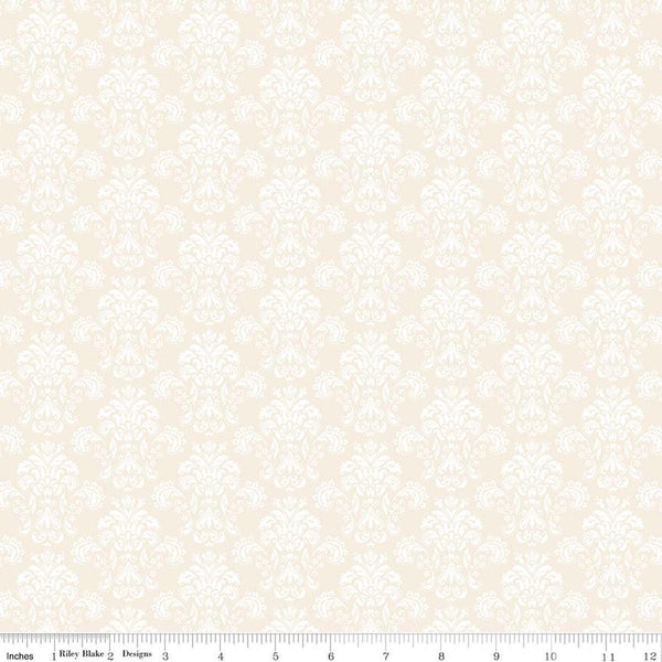 Image of Elegant Essentials Damask Cream quilting cotton fabric by Jennifer Bosworth for Riley Blake Designs. Features damask on a cream background. Cute Little Fabric Shop.