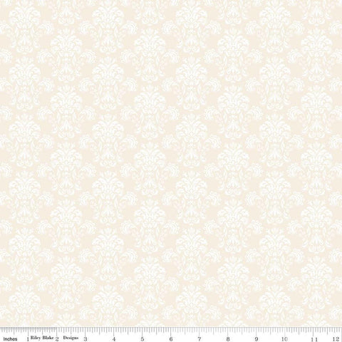 Image of Elegant Essentials Damask Cream quilting cotton fabric by Jennifer Bosworth for Riley Blake Designs. Features damask on a cream background. Cute Little Fabric Shop.