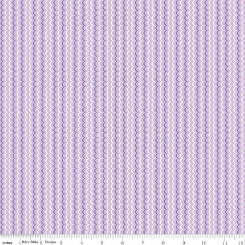 Image of Awakening Scallops Lavender quilting cotton fabric by Cherry Guidry for Riley Blake Designs. Features stripes on a purple background. Cute Little Fabric Shop.