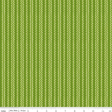 Image of Awakening Scallops Kiwi quilting cotton fabric by Cherry Guidry for Riley Blake Designs. Features stripes on a green background. Cute Little Fabric Shop.