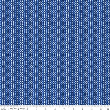 Image of Awakening Scallops Blue quilting cotton fabric by Cherry Guidry for Riley Blake Designs. Features stripes on a blue background. Cute Little Fabric Shop.